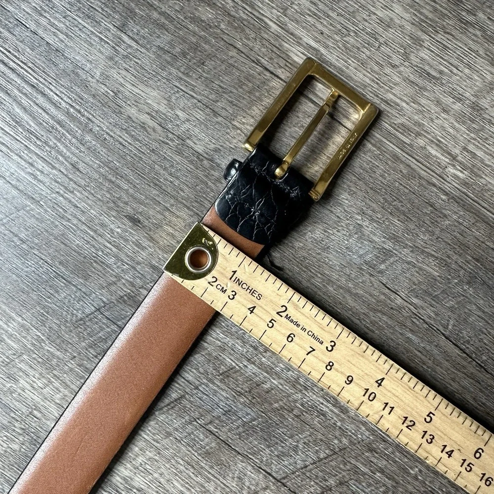 Trafalgar Black Embossed Leather Brass Buckle Waist Belt Size‎ 42 105